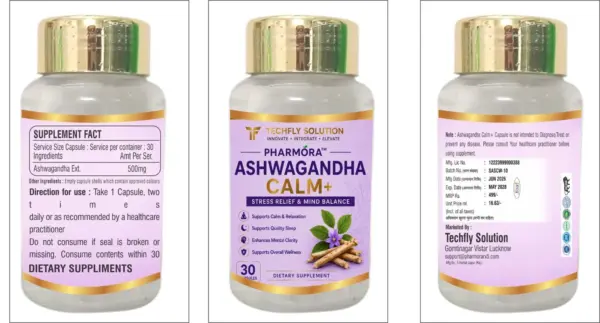 Ashwagandha Calm+ | 500mg Ashwagandha Extract | Stress Relief & Sleep Support | 30 Capsules
