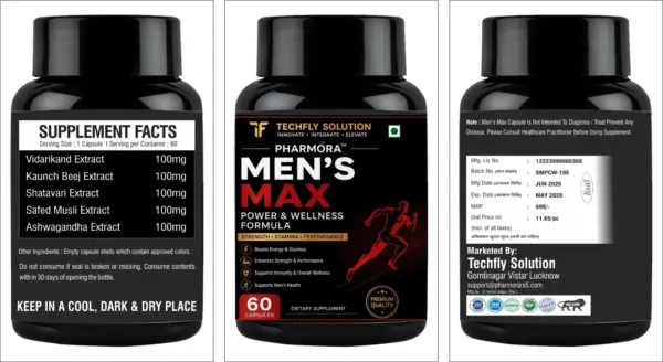 Men's Max | Power & Wellness Formula | Men's Health & Performance | 60 Capsules