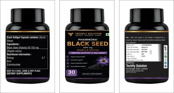 Black Seed 500mg | Nigella Sativa (Kalonji Oil) | Immune Support & Wellness | 30 Softgel Capsules